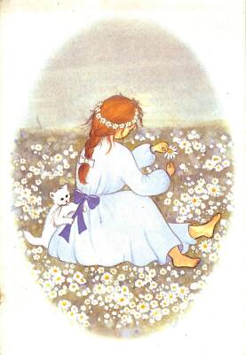 Kedi Ve Kız Temalı Kartpostal KRT13665 - 1