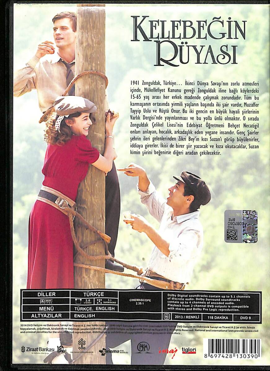 Kelebeğin Rüyası (The Butterfly's Dream) – Orijinal DVD (İkinci El) * Kıvanç Tatlıtuğ, Mert Fırat, Belçim Bilgin, Farah Zeynep Abdullah - 2013 * DVD2982 - 2