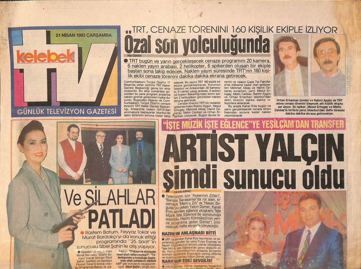 Kelebek TV Gazetesi 21 Nisan 1993 - Artist Yalçın Şimdi Sunucu Oldu - Kıbrıslı Hüseyin Köroğlu, Denktaş'ın Yazdığı İşgal Altında'ya Göz Dikti GZ154654 - 1