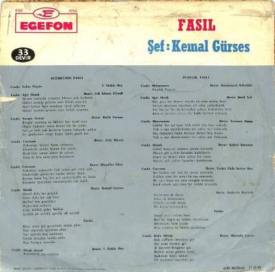 Kemal Gürses – Fasıl Puselik, Acemkürdî LP PLAK (106) LP - 2