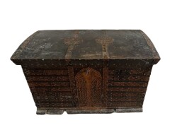 Kestane Ağacı Kabaralı Anahtarlı Ahşap Sandık – Zilli Mekanizmalı | Büyük Boy Antika AOB3710 - Gökçekoleksiyon