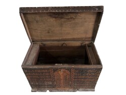 Kestane Ağacı Kabaralı Anahtarlı Ahşap Sandık – Zilli Mekanizmalı | Büyük Boy Antika AOB3710 - 2