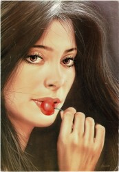 Kiraz ve Kadın Temalı Karpostal Büyük Boy KRT5601 - Gökçekoleksiyon