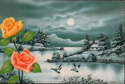 Kış ve Gece Temalı Kartpostal KRT3370 - 1