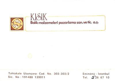 KISIK Balık Malzemeleri Pazarlama San. Ve Tic. A.Ş. Kartvizit EFM(N)10884 - 1