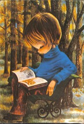 Kitap Okuyan Çocuk Temalı Kartpostal KRT21044 - Gökçekoleksiyon