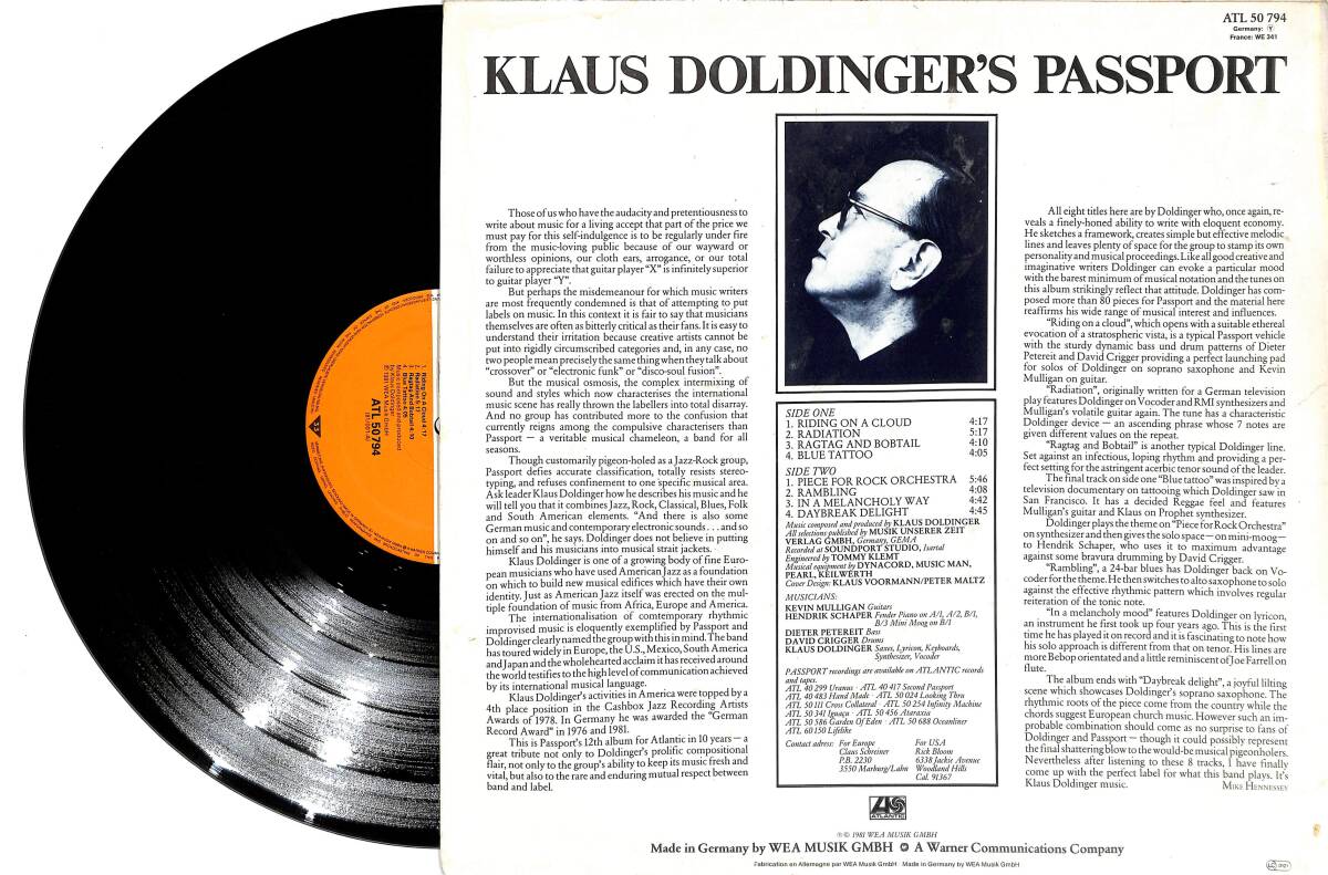 Klaus Doldinger's Passport - Blue Tattoo (Almanya Baskı) LP PLAK (10/8.5) PLK25939 - 2