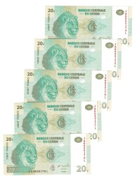 Kongo 2003 Yılı 20 Frank (5 Adet) ÇİL YKP8798 - 