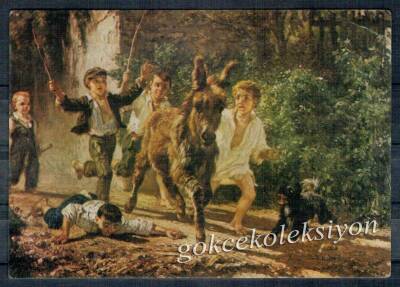 Köpek Ve Eşek Yağlıboya Kartpostal KRT3316 - 1