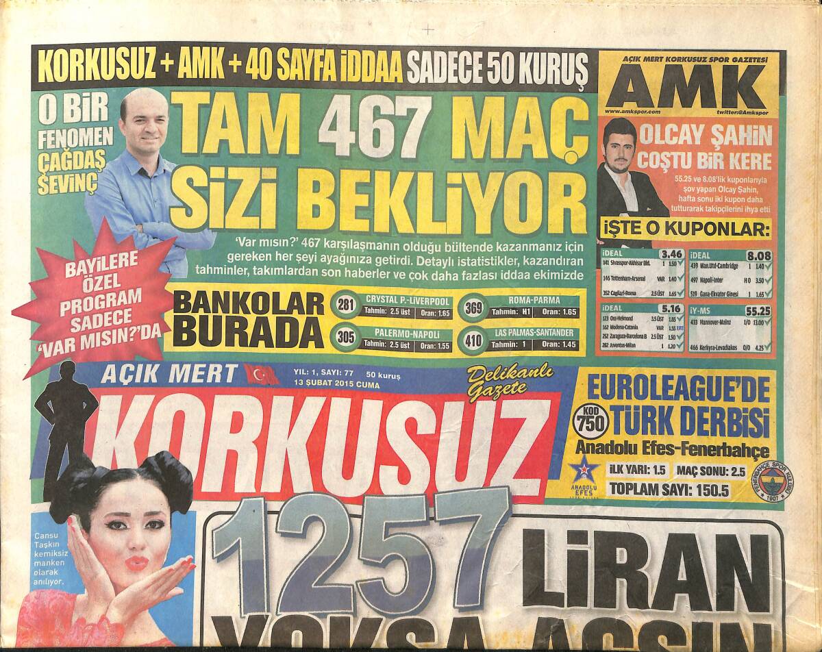 Korkusuz Gazetesi 13 Şubat 2015 - Cansu Taşkın Kemiksiz Manken Olarak Anılıyor - Kim Kardashian Kızına Kürk Aldı GZ155207 - 1