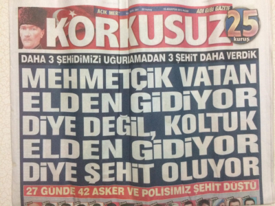 Korkusuz Gazetesi 16 Ağustos 2015 - Daha 3 Şehidimizi Uğurlamadan 3 Şehit Daha Verdik GZ29093 - 1