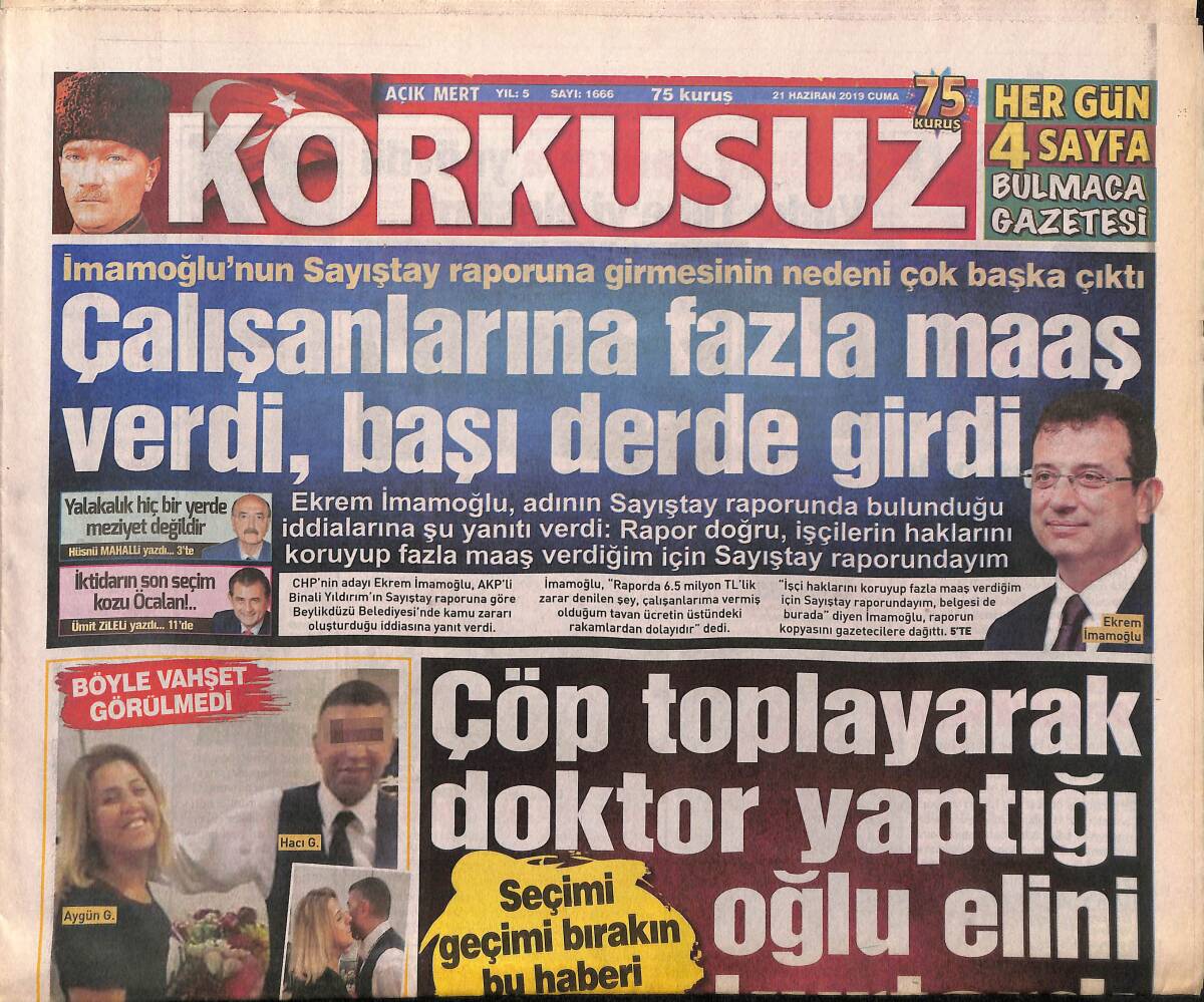 Korkusuz Gazetesi 21 Haziran 2019 - İmamoğlu'nun Sayıştay Raporuna Girmesinin Nedeni Çok Başka Çıktı GZ154292 - 1