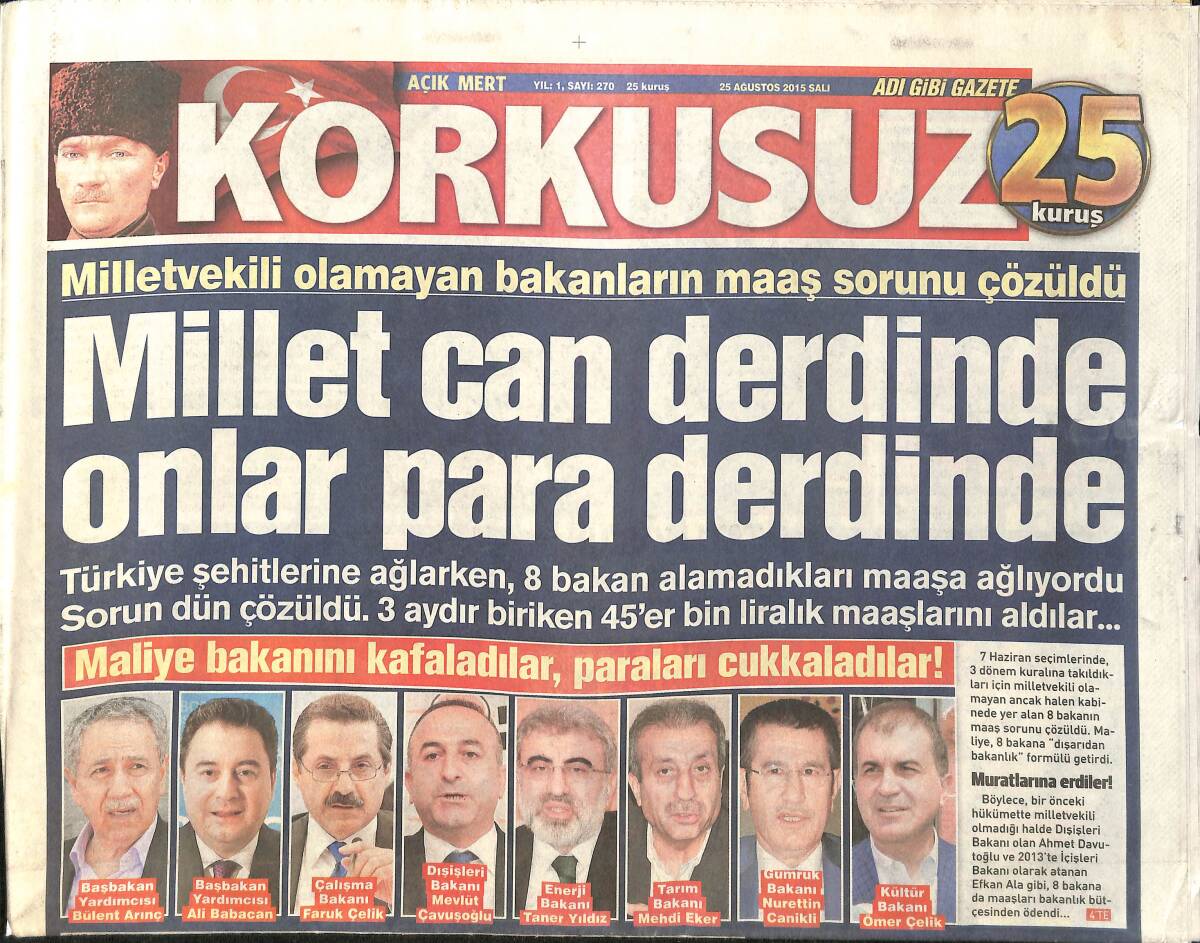 Korkusuz Gazetesi 25 Ağustos 2015 - Kraliçe Elizabeth 15 Gün Sonra Rekor Kıracak - Yıldız Tilbe Bikini Kabusu GZ155208 - 1