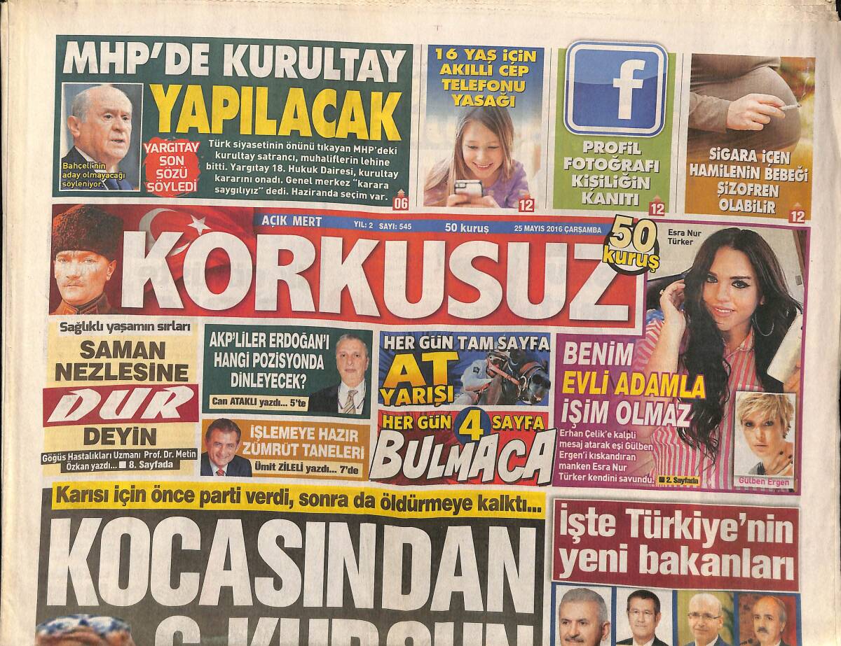 Korkusuz Gazetesi 25 Mayıs 2016 - Messi İle Rihanna Antalya'da Buluşacak - Gülben Ergen'in Eşinden Kıskandığı Genç Kadın Konuştu GZ154273 - 1