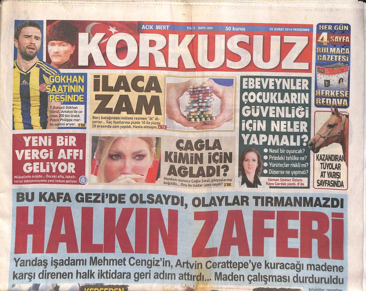 Korkusuz Gazetesi 25 Şubat 2016 - İlaca Zam - Yeni Bir Vergi Affı Geliyor - Halkın Zaferi GZ135395 - 1