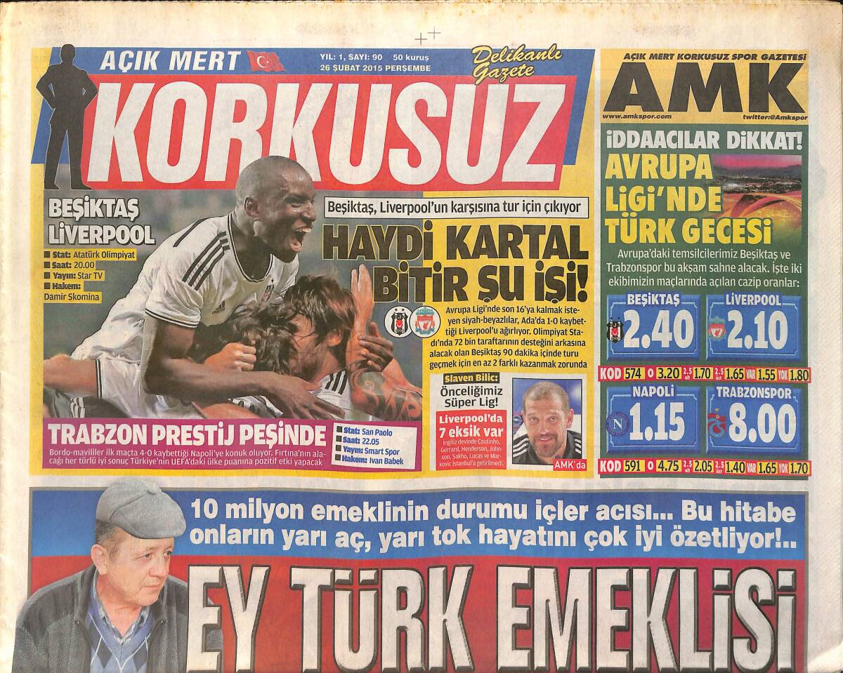 Korkusuz Gazetesi 26 Şubat 2015 - Deniz Seki'ye Ziyaretçi Akını - Nebahat Çehre Trafiği - Minik Serçe'ye Nazar Değdi GZ155225 - 1