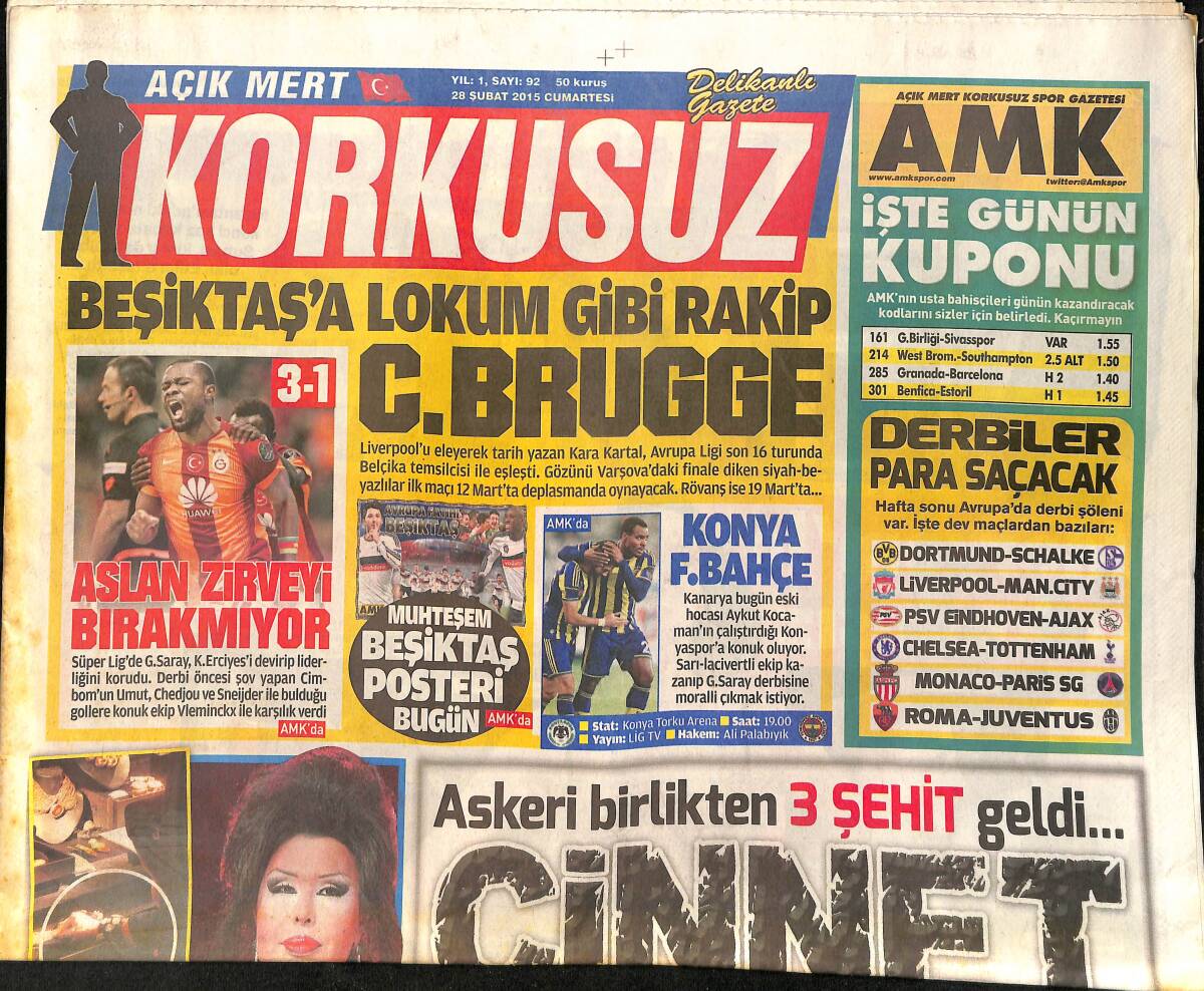 Korkusuz Gazetesi 28 Şubat 2015 - Bülent Ersoy 120 Bin Lira Nakit Ödeyip Mücevher Aldı Bol Bol Bahşiş Dağıttı - Aslan Zirveyi Bırakmıyor GZ155226 - 1