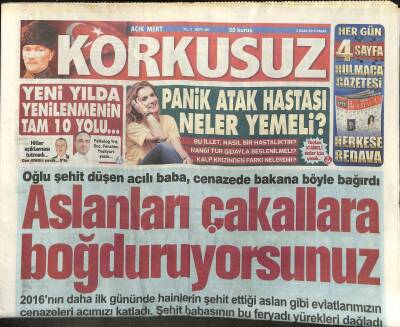 Korkusuz Gazetesi 3 Ocak 2016 - Şehit Babası Bakana Aslanları Çakallara Boğduruyorsunuz Dedi GZ107572 - 1