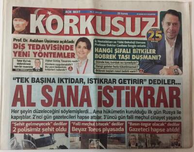 Korkusuz Gazetesi 30 Kasım 2015 - Tek Başına İktidar , İstikrar Getirir Dediler Al Sana İstikrar GZ26327 - 1