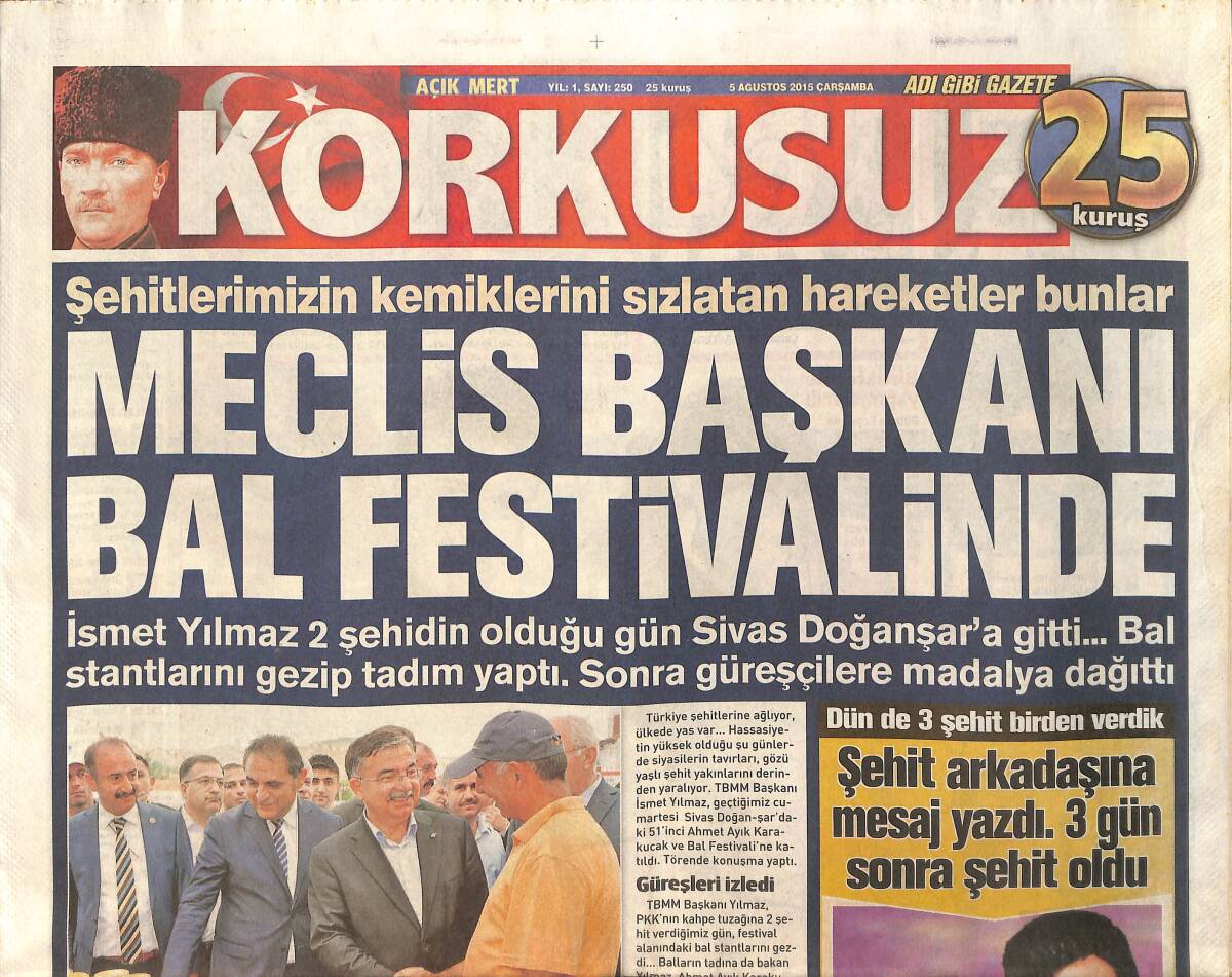 Korkusuz Gazetesi 5 Ağustos 2015 - Zarrab'ın Restorasyon Rezaletini Düzeltme Süresi Doldu - Amerikan İHA'ları İncirlik'ten Kalktı GZ155206 - 1