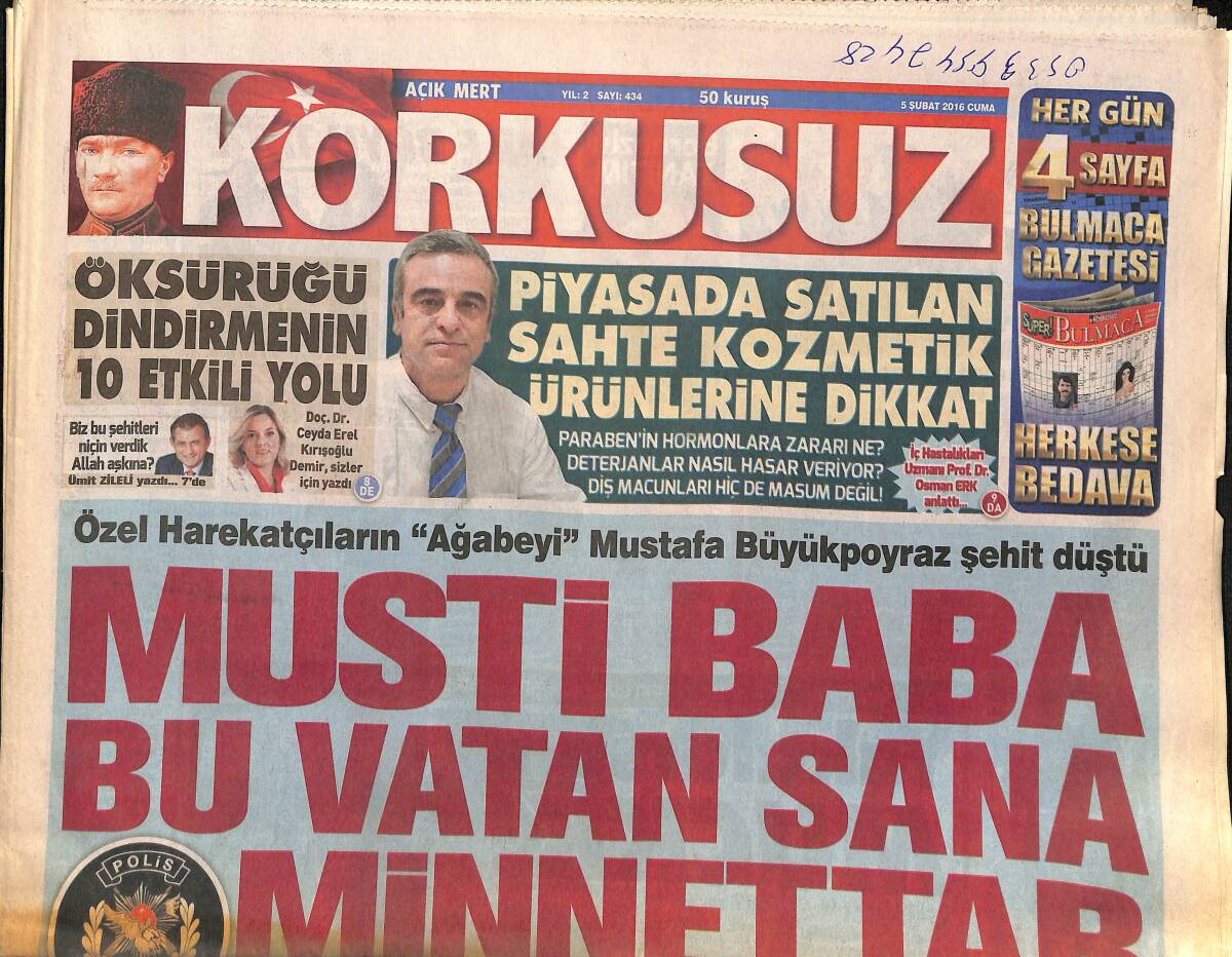 Korkusuz Gazetesi 5 Şubat 2016 - Özel Harekatçıların Ağabeyi Mustafa Büyükpoyraz Şehit Düştü GZ154296 - 1