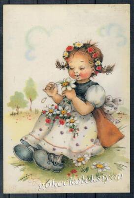 Küçük Kız Animasyon Kartpostal KRT3850 - 1