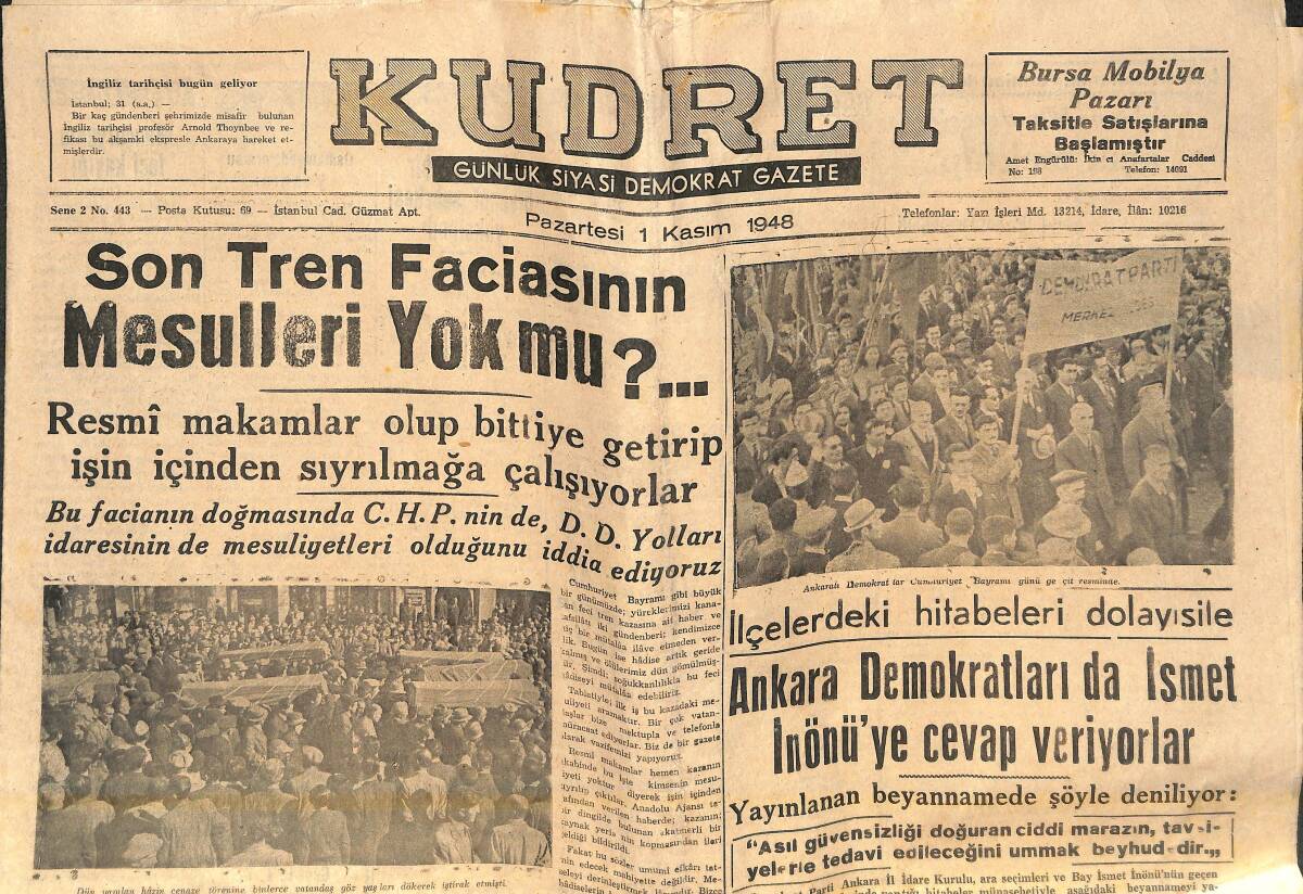 Kudret Gazetesi 1 Kasım 1948 - Ankara Demokratları Da İsmet İnönü'ye Cevap Veriyorlar - Truman Mı Dewey Mi? GZ141829 - 1