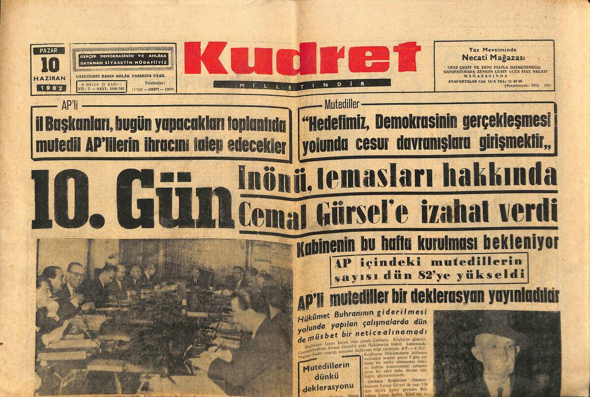 Kudret Gazetesi 10 Haziran 1962 - Toprak Reformu Kanun Tasarısı Başbakanlıkta - Başkan Kennedy Bop Hope'a Altın Madalya Verecek GZ150056 - 1