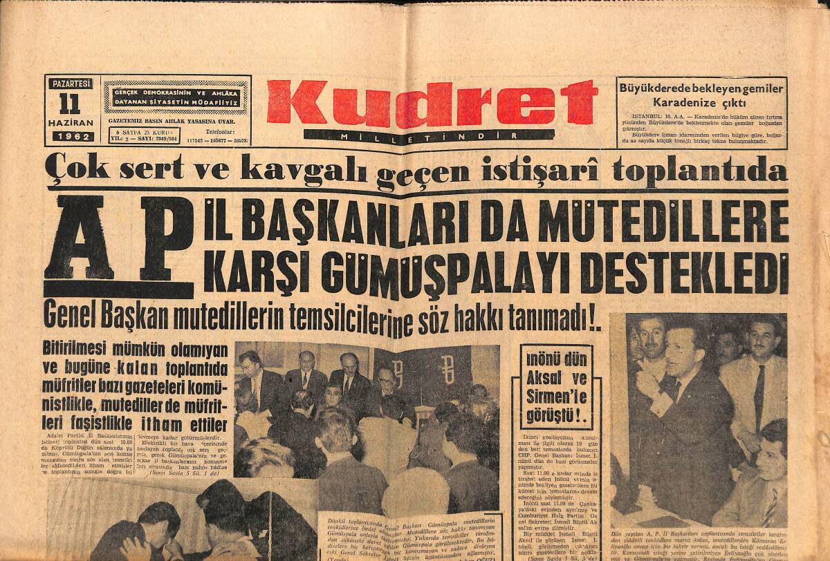 Kudret Gazetesi 11 Haziran 1962 - Brigitte Bardot Arkadaşlar Ediniyor - Feza Kapsülü İstanbul'a Geliyor GZ150078 - 1