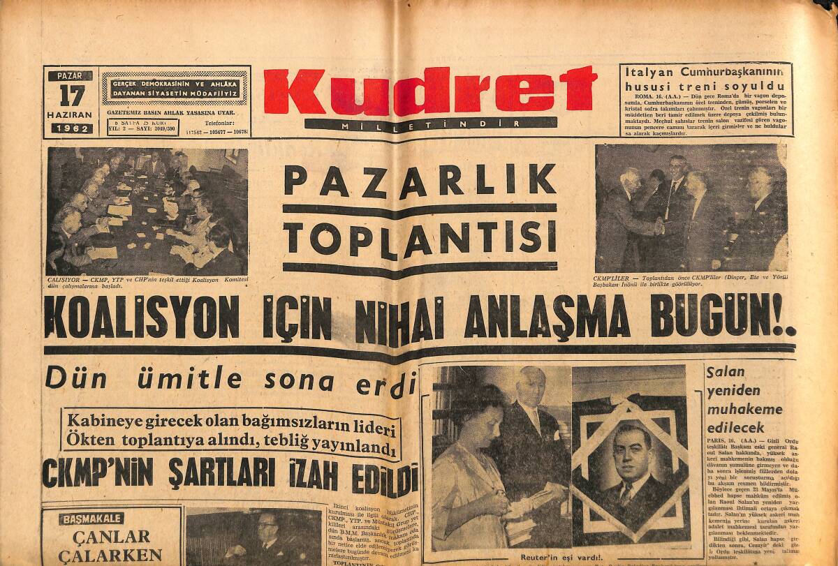 Kudret Gazetesi 17 Haziran 1962 - Peyami Safa Anıldı - Marie Bell Trubu Ankara'da GZ150069 - 1
