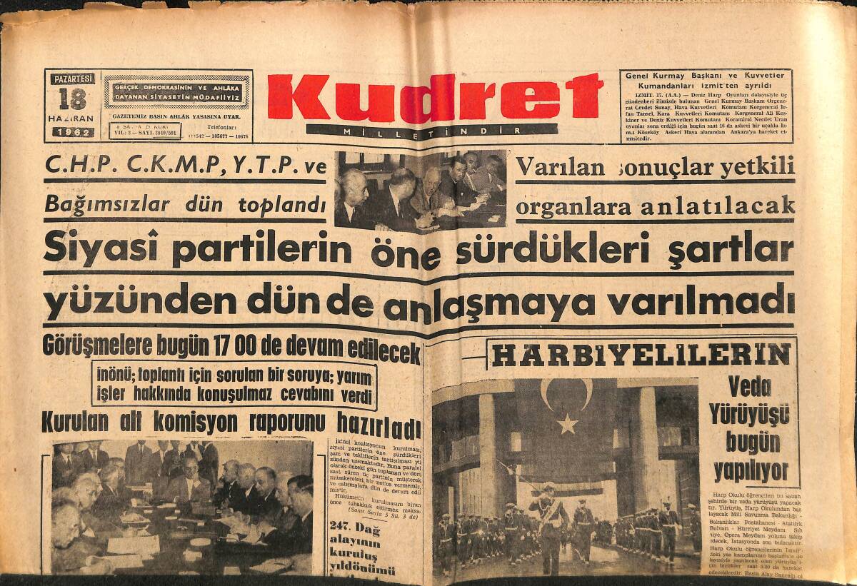 Kudret Gazetesi 18 Haziran 1962 - Deniz-İş Federasyonu Hadiseli Kongre Yaptı - Kurulan Alt Komisyon Raporunu Hazırladı GZ150070 - 1