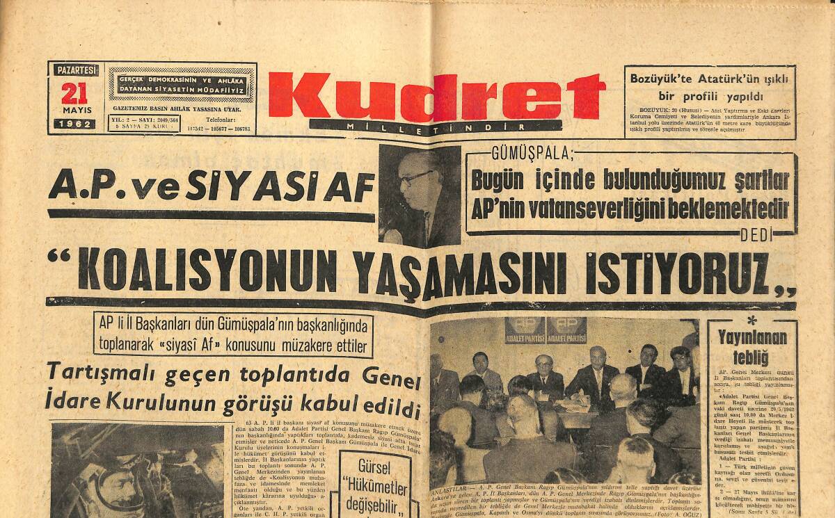 Kudret Gazetesi 21 Mayıs 1962 - Elizabeth Taylor Tehdit Ediliyor - Eksperler Adana Ve Mersin'i Gezdiler GZ149931 - 1