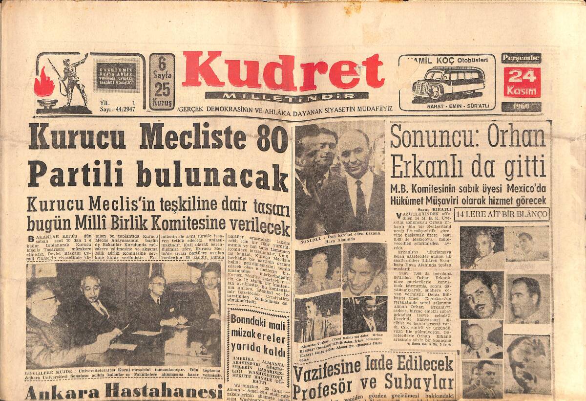 Kudret Gazetesi 24 Kasım 1960 - Ankara Hastanesi Devredilmeyecek - Berrin Menderes Eşi İle Görüştü GZ150033 - 1