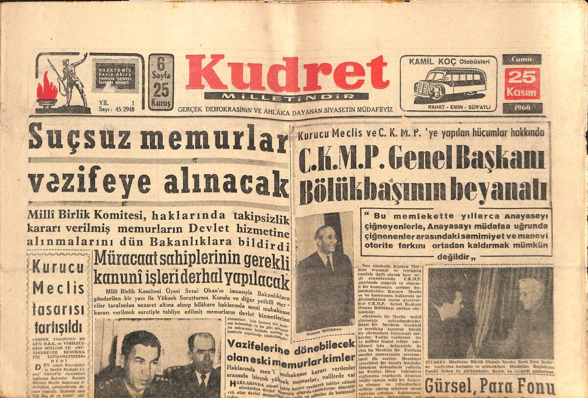 Kudret Gazetesi 25 Kasım 1960 - Azrail Bu Yıl Hollywood'da Kol Geziyor - Bir Şampiyonluğun Hikayesi: İsmail Atlı GZ150034 - 1