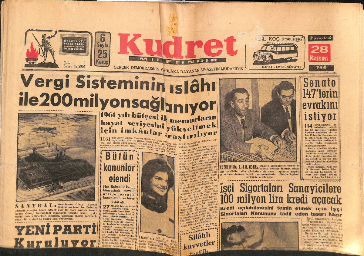 Kudret Gazetesi 28 Kasım 1960 - Brigitte Bardot'un Eski Kocası Filminin Galasına Neden Gitmedi - Kennedylerde Hazırlık GZ150037 - 1