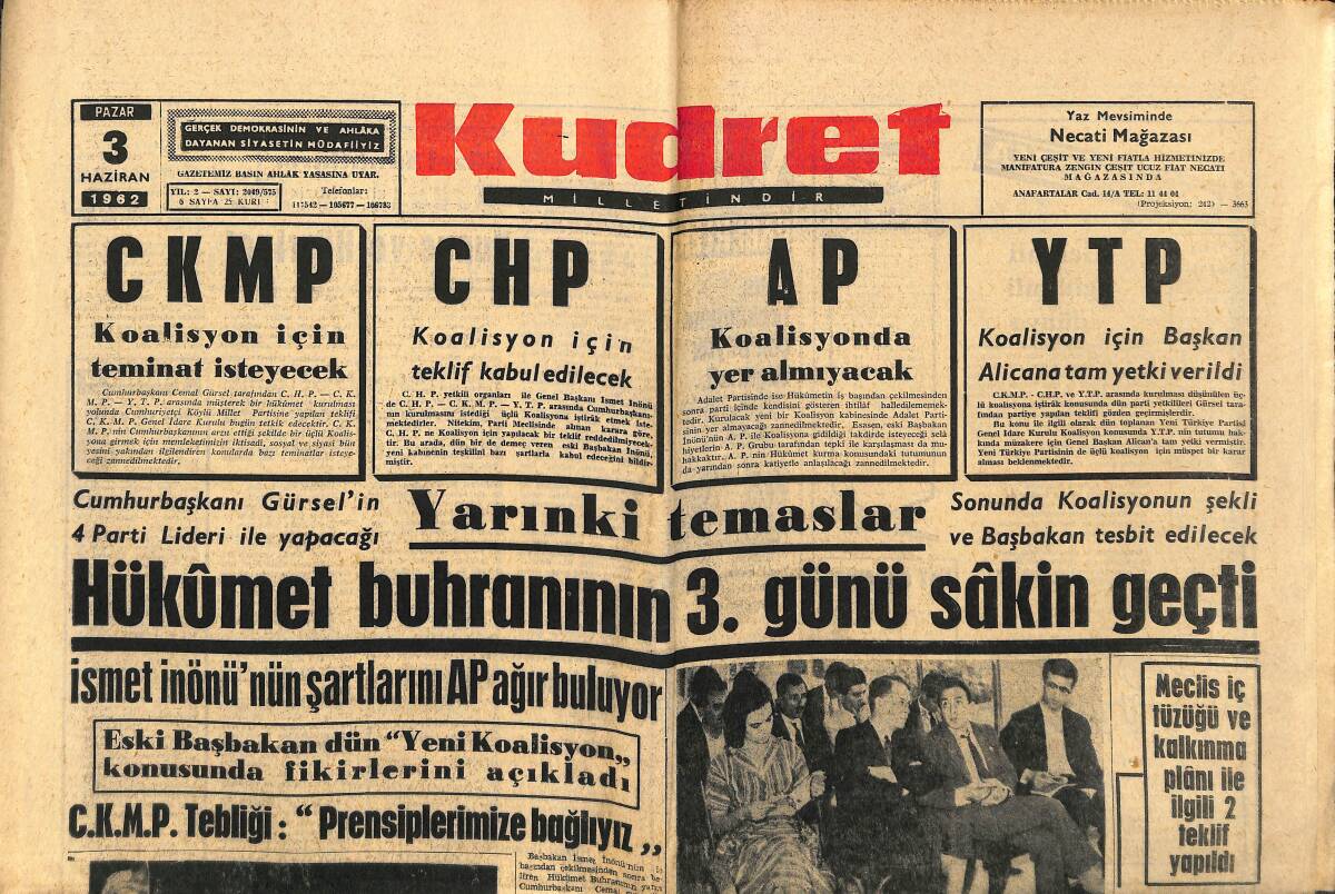 Kudret Gazetesi 3 Haziran 1962 - İstanbul Gecekonduları Ankara'nın Nüfusu Kadar İnsan Barındırıyor GZ150055 - 1