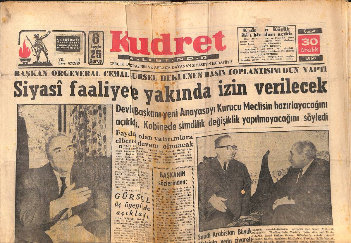 Kudret Gazetesi 30 Aralık 1960 - Luis Suarez Yılın Futbolcusu Seçildi - Gürsel Üç Üyeyi De Açıkladı GZ150015 - 1
