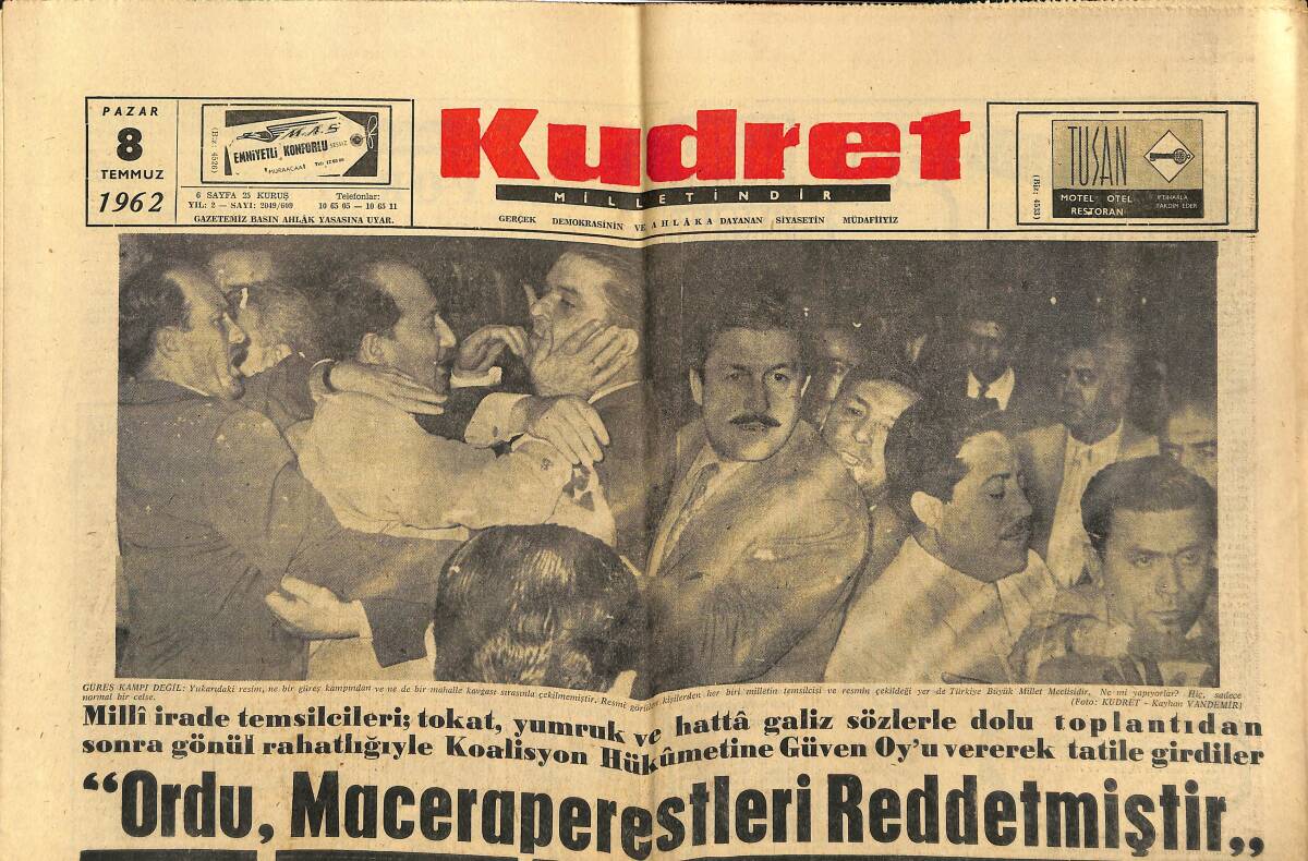 Kudret Gazetesi 8 Temmuz 1962 - Bölge Tenis Şampiyonası Bugün Sona Eriyor - CKMP , İstanbul İl İdare Kurulu GZ149933 - 1