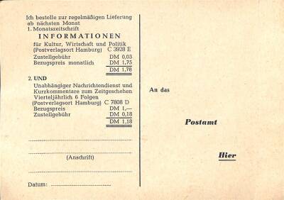 Kültür Tarihi - Almanca Aylık Dergi Sipariş Kartı EFM(N)9832 - 3