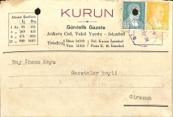 KURUN GAZETESİ Gündelik Gazete Sipariş Bildiri Kartı 1938 Damga Pullu EFM(N)10889 - 1