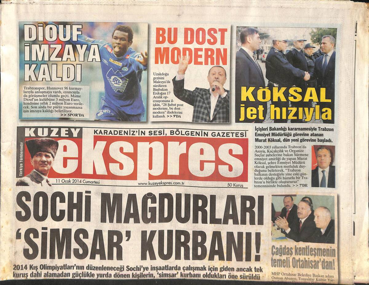 Kuzey Ekspres Gazetesi 11 Ocak 2014 - Sochi Mağdurları 'Simsar' Kurbanı - Diouf İmzaya Kaldı! GZ136822 - 1
