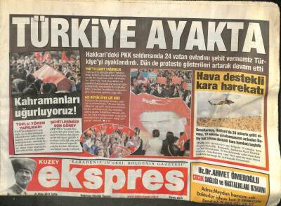 Kuzey Ekspres Gazetesi 21 Ekim 2011 - Hakkarideki PKK Saldırısında 24 Vatan Evladını Şehit Vermemiz Türkiyeyi Ayaklandırdı GZ113158 - 1