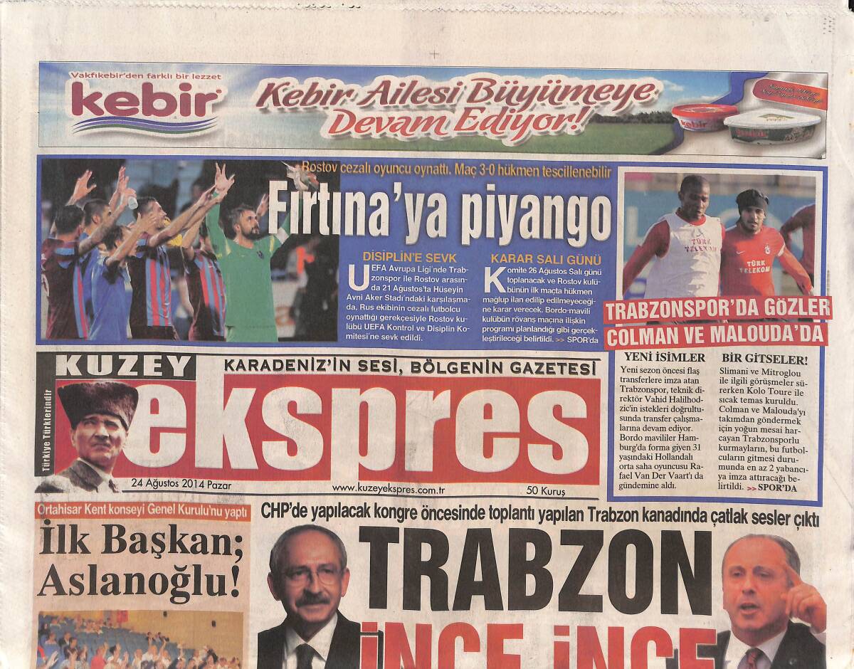 Kuzey Ekspres Gazetesi 24 Ağustos 2014 - Trabzonspor'da Gözler Colman Ve Malouda'da - Rize Emniyeti'nden Sanal Alışveriş Uyarısı GZ136163 - 1