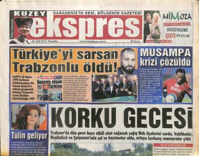 Kuzey Ekspres Gazetesi 26 Eylül 2013 - Musampa Krizi Çözüldü - Türkiyeyi Sarsan Trabzonlu Öldü ! GZ113279 - 1