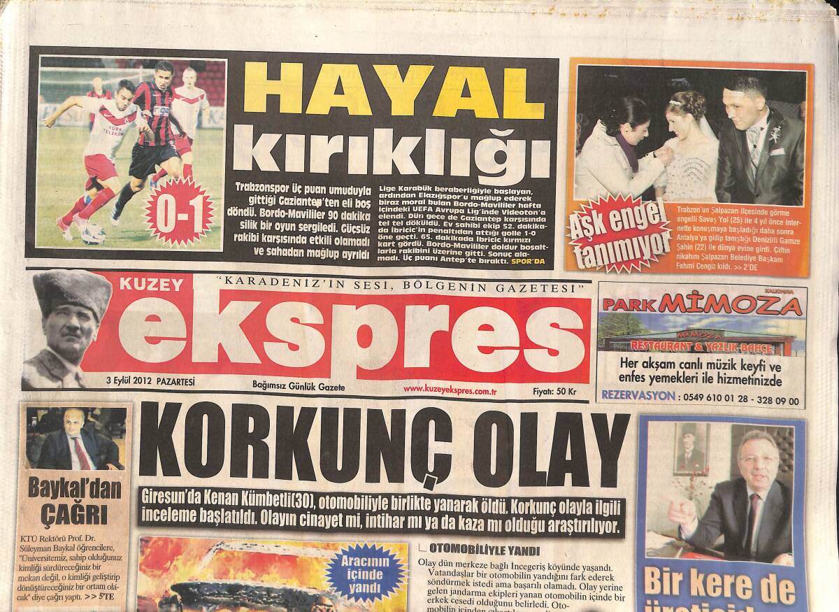 Kuzey Ekspres Gazetesi 3 Eylül 2012 - Yaylacılara Hapis Yolu - Çay Fabrikalarına Kameralı Denetim GZ136159 - 1