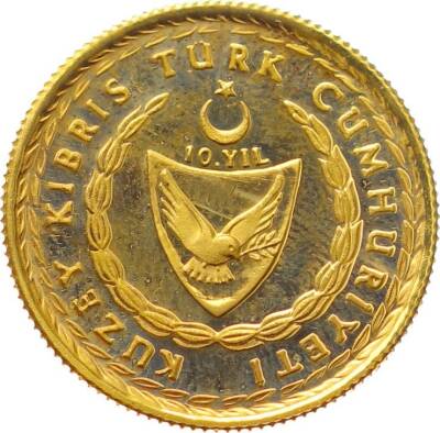Kuzey Kıbrıs Türk Cumhuriyetinin 10.Yılı Altın Hatıra Madalyon TCH1465 862 - 2