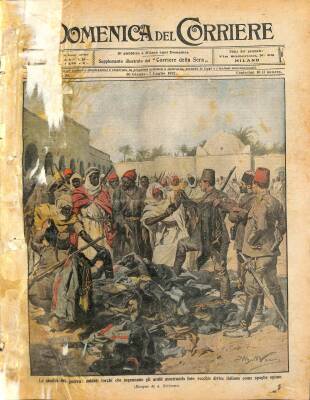 La Domenica del Corriere (Anno XIV, No 26, 30 Giugno-7 Luglio 1912)-Türk Askerleri Eski İtalyan Üniformalarını Ganimet Olarak Göstererek Arapları Aldatıyor NDR70177 - 1