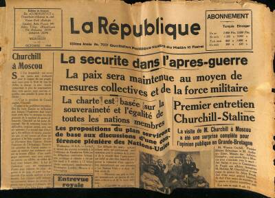 La Republique 11 Octobre 1944 - MM. Staline , Roosevelt Et Churchill Lors De La Conference De Teheran GZ125274 - 1