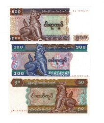 Myanmar 50/100/500 Kyats Yabancı Kağıt Para Set ÇİL YKP8459 - Gökçekoleksiyon