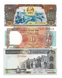 Laos/Hindistan/İran Yabancı Kağıt Para Lotu ÇİL YKP8458 - Gökçekoleksiyon